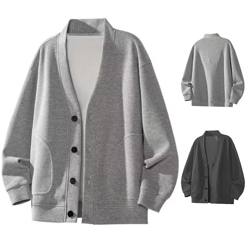 Cardigan de cuello en V chaqueta waffle suéter hombre delgado más veludo engrosado otoño invierno perezoso fábrica transfronteriza superior al por mayor