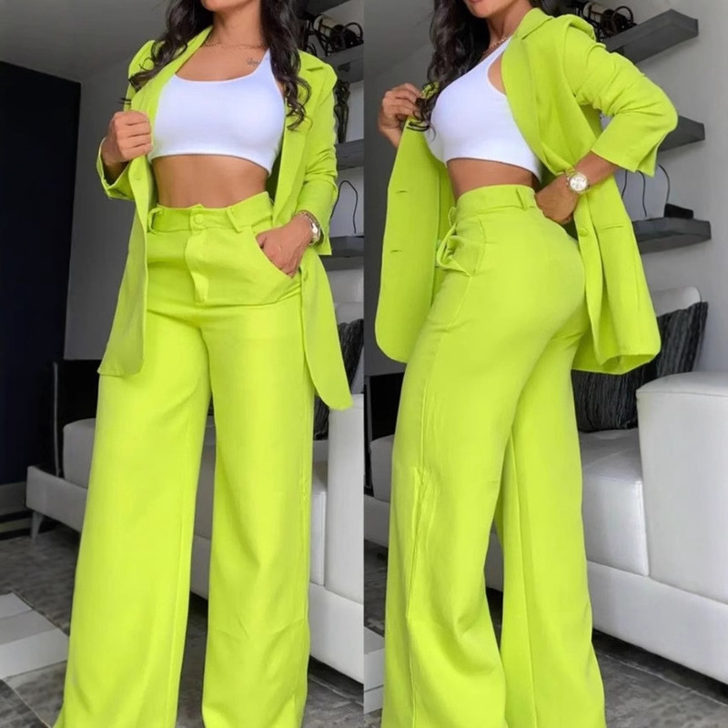 2024 European and American Foreign trade Women's elegant solid color split sleeve lapel suit pocket straight pants suit 2024 European and American Foreign trade Women's elegant solid color split sleeve lapel suit pocket straight pants suit