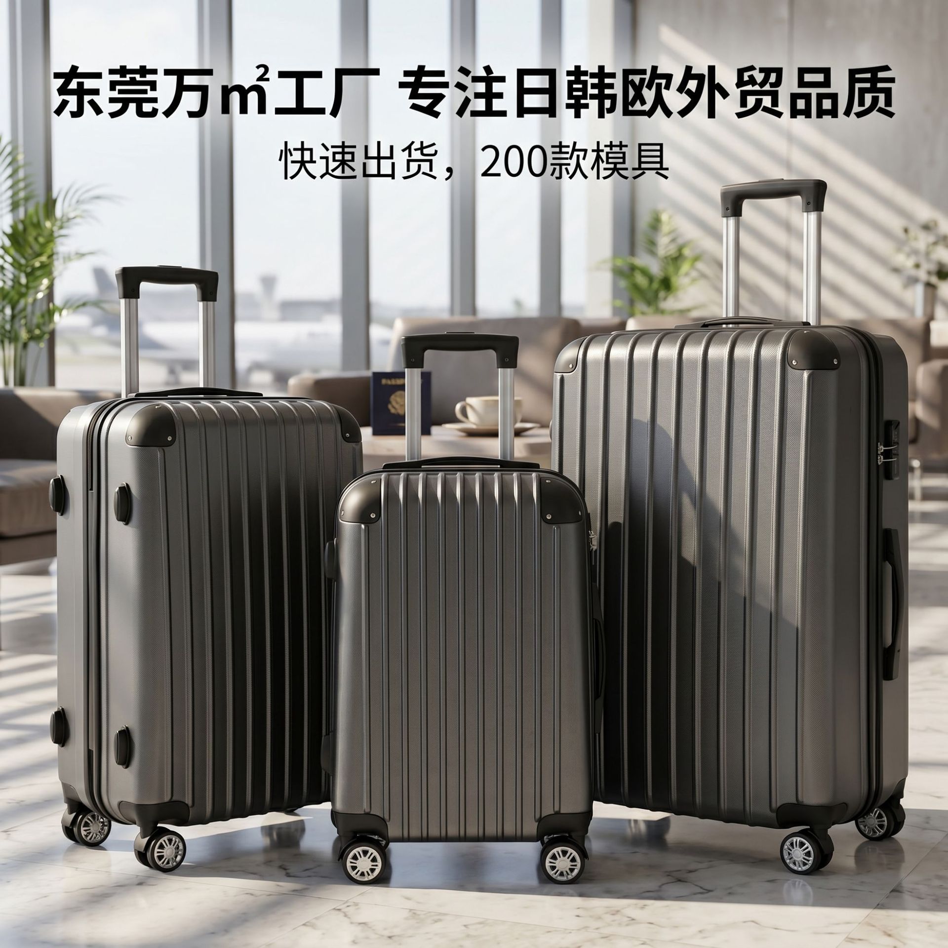 Foreign Trade Three-Piece Luggage Set with Universal Wheels, Custom Abs Carry-On Zipper Suitcase, Large Password Lock, 20inch Wheeled Trolley Case