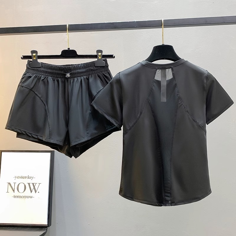 Quick-Drying Running Sports Suit for Women in Summer, Loose Slimming Look Fitness T-Shirt, Badminton Shorts, Yoga Wear Two-Piece Set