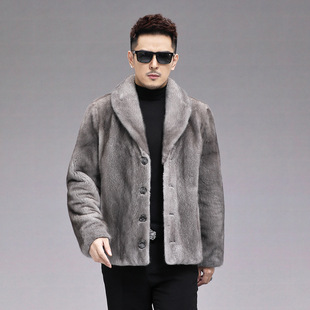 2023 new American imported mink coat men's whole mink short green collar fashion young mink fur coat