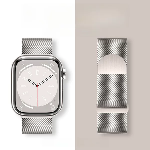 Suitable for Apple Watch 11 Milanese Strap iWatch S9 Generation Two-Section Semi-Circular Tail Magnetic Metal Steel Strap