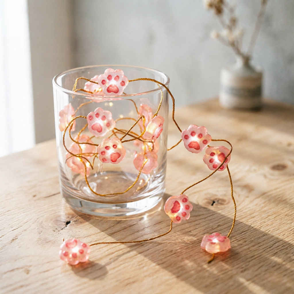 Cat paw string LED decorative lights, flashing lights, outdoor waterproof garden and patio decorative lights, cute pet room decorations.