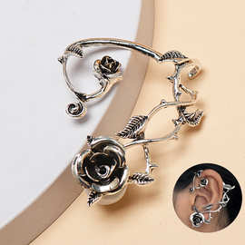 跨境外贸新品热卖 欧美风哥特式个性耳饰金属复古玫瑰花耳钉耳挂