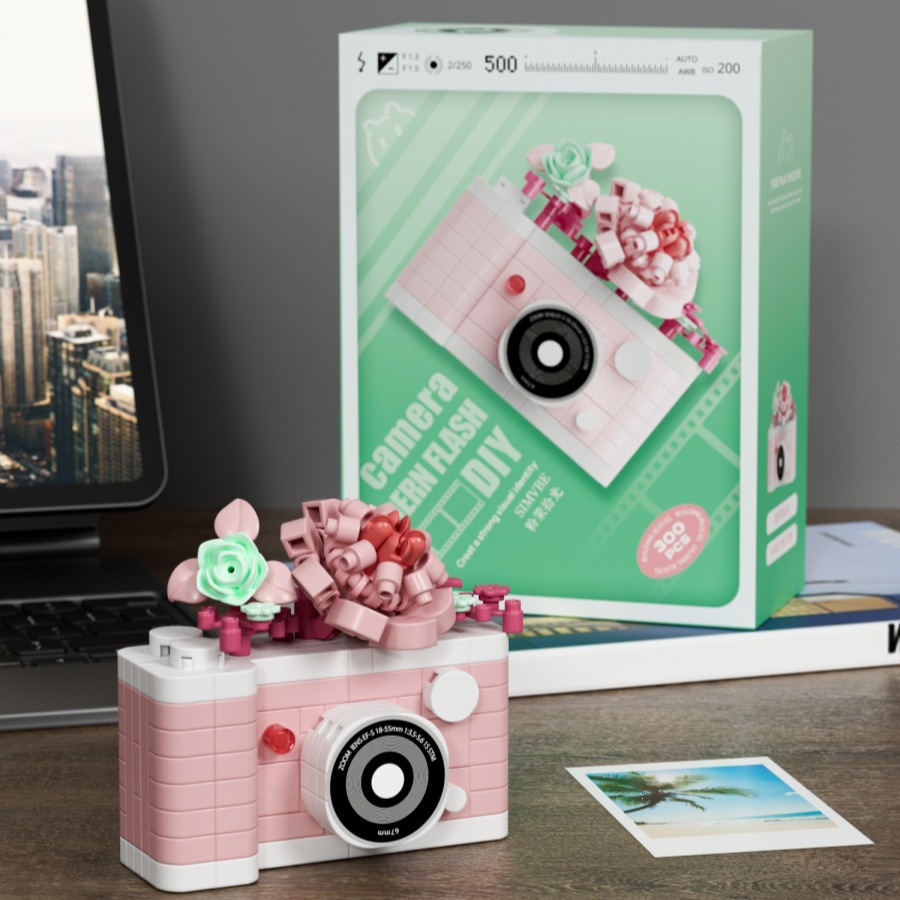 Chao Lechuang modelo de flores en espejo de cámara réflex bloques de flores creativos juegos de moda adornos juguetes de puzzle para niños regalos para mujeres
