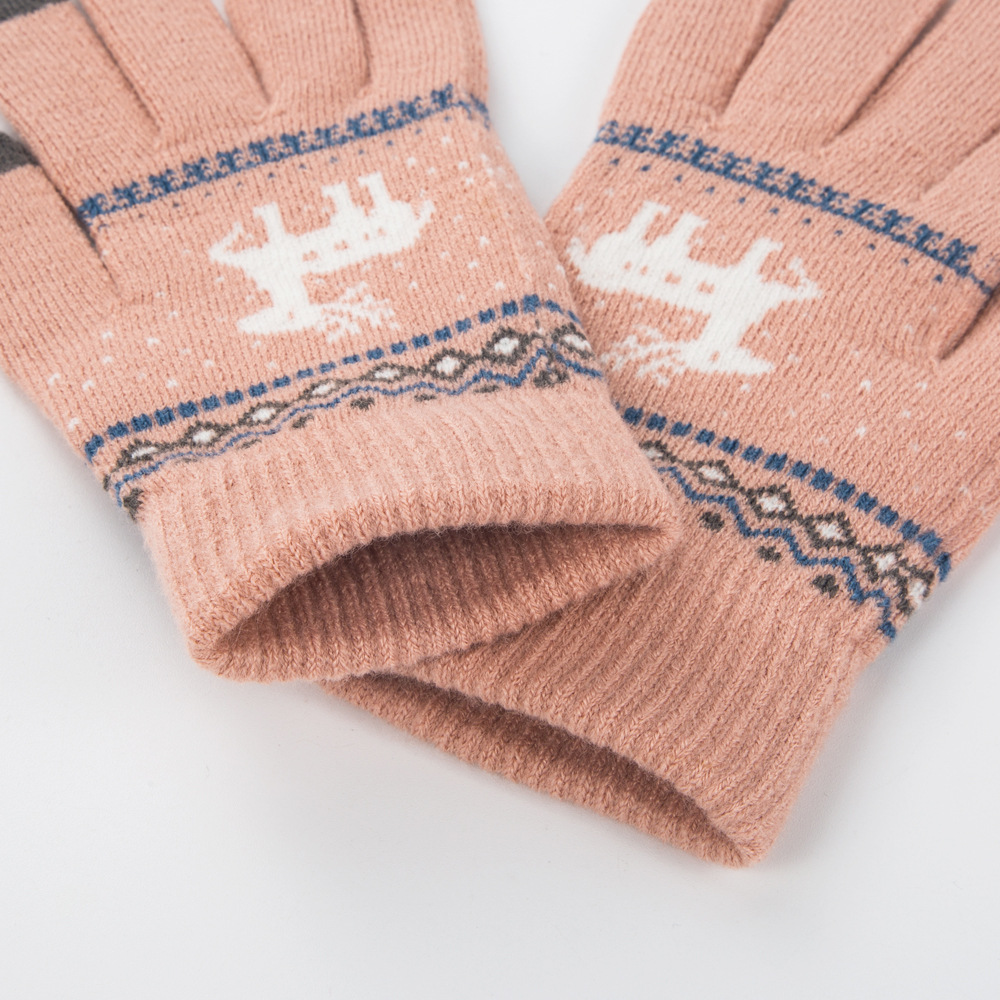 Autumn And Winter Warm Wool Velvet Gloves Cute Knit Gloves Deer Jacquard Touch Screen Riding Gloves display picture 3