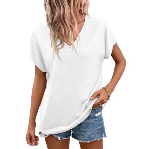 European and American independent online store women's short-sleeved T-shirt, V-neck casual top, thin, elegant, commuter style.