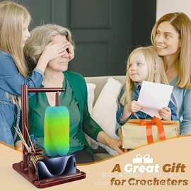 木质线轴架桌面可旋转绕线器毛线收纳架带手机支架磁吸编织纱线架