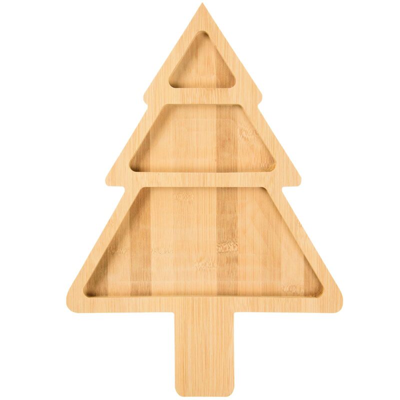 Christmas Tableware Dried Fruit Snacks Multi-Grids Wooden Plate Home Fruit Plate Restaurant Fast Food Plate Wooden Tray Manufacturer Wholesale