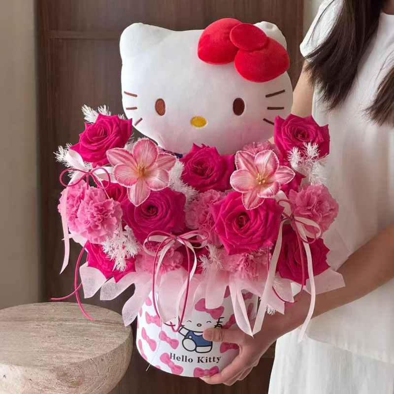 永生花玫瑰花束蝴蝶结Kitty仿真香皂花高级感送女友闺蜜生日礼物|undefined