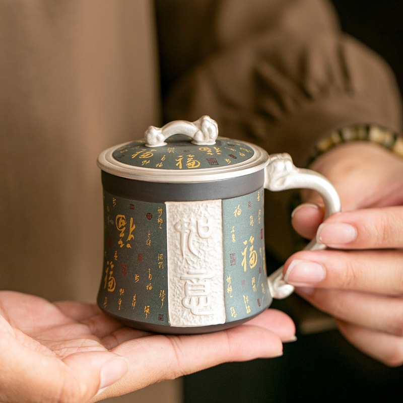 陶瓷如意鎏银水杯个人专用中式轻奢高档功夫茶具复古雅致喝茶杯|undefined