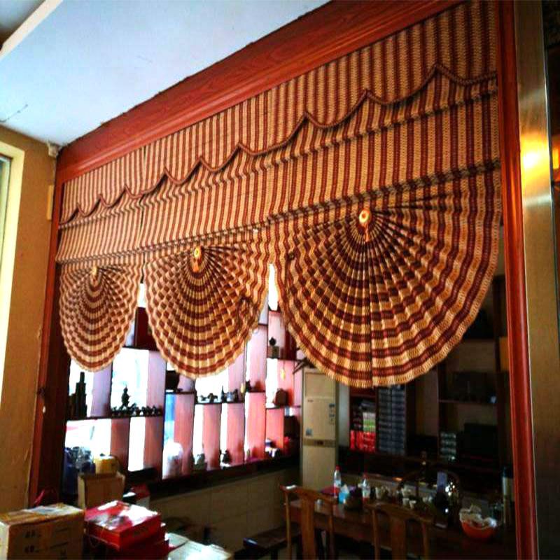 中式竹帘卷帘隔断遮阳窗帘卷拉扇形帘办公茶室酒店升降饭店半圆C&