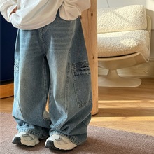 2025秋款童裤中大童牛仔长裤 韩版潮款工装男女童洋气牛仔裤子