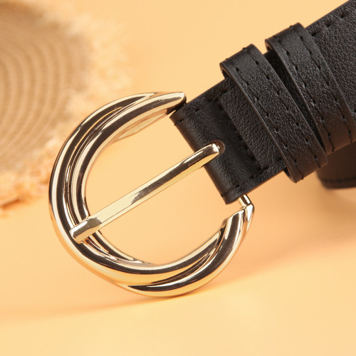 European and American trendy women's Korean style belt, fashionable and versatile imitation leather pin buckle belt, decorative dress jeans belt