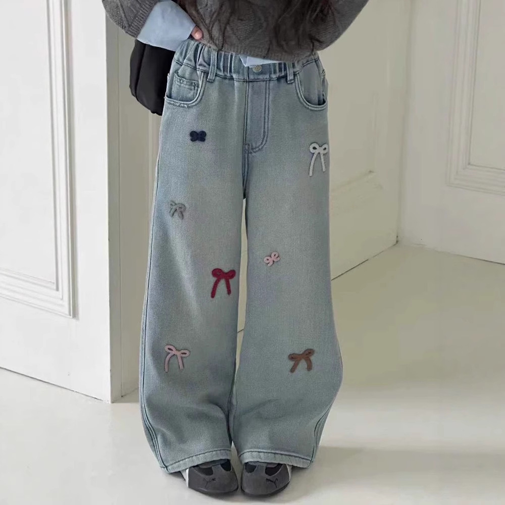 女童牛仔裤秋冬女孩宽松炸街冬天大童加绒加厚阔腿裤冬季儿童裤子