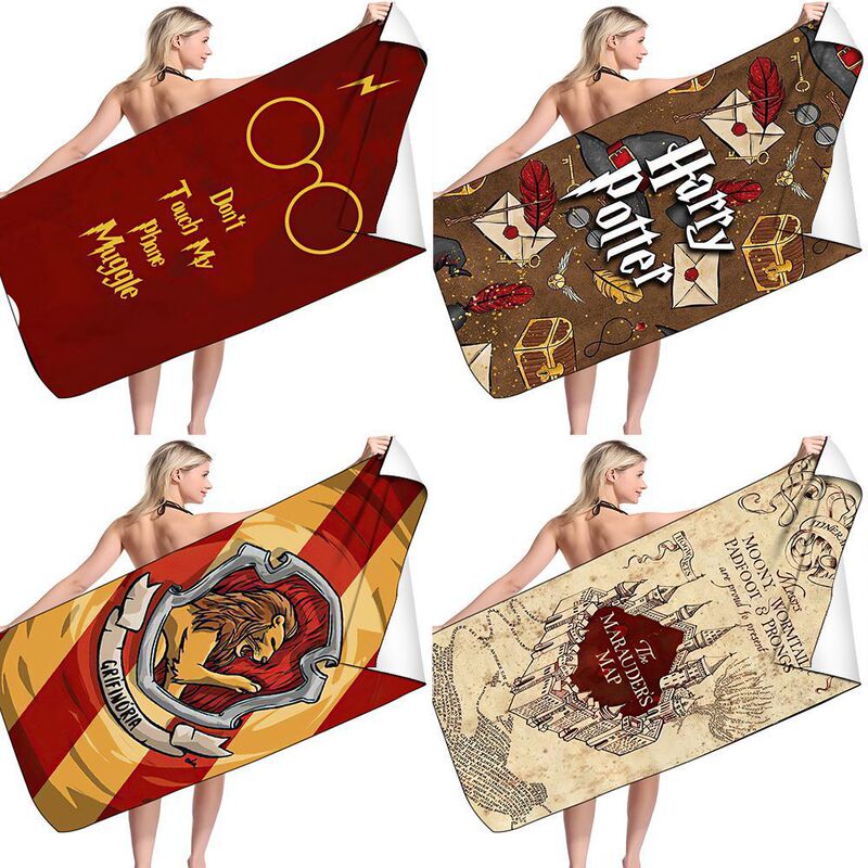 Cross-Border Best-Selling Anime Harry Potter Square Beach Towel, Microfiber Double-Sided Fleece, Quick-Drying, Can Be Shipped on Behalf of Others, 3D Printing Available