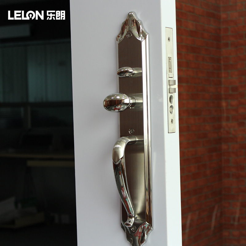 Cerradura de doble puerta estilo europeo, juego de cerraduras de puerta antirrobo de acero inoxidable para puerta de entrada de casa con cerradura mecánica de manija de puerta con botón pulsador