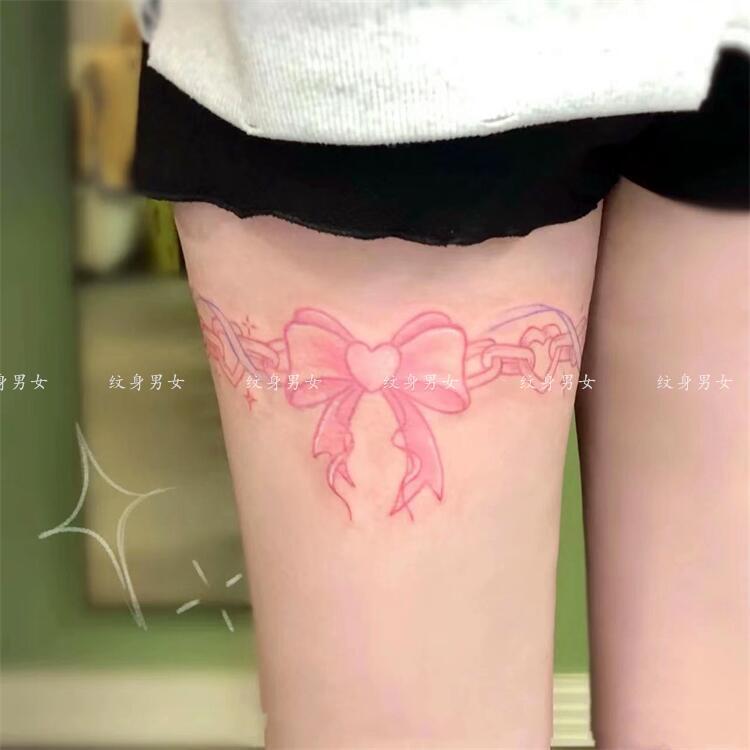 Lace Bow Leg Ring Tattoo Sticker Waterproof Long-lasting Women's Sexy Thigh Japanese Chain Spice Girl Tattoo Sticker