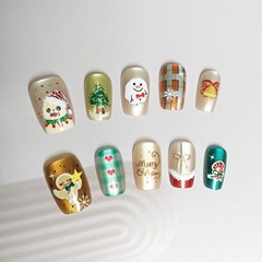 聖誕節美甲貼片聖誕雪人雪花鈴鐺節日氛圍感短款可拆卸貓眼鎏金