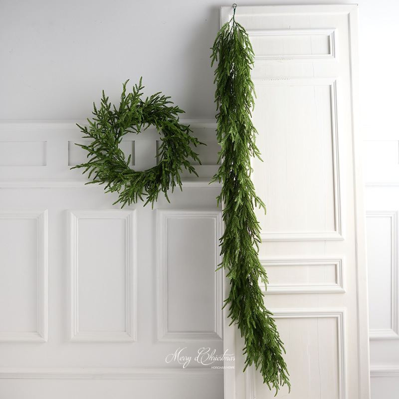 Nuevos productos transfronterizos pegamento blando sensación de mano PE guirlandana de alta simulación cifrado verde Navidad decoración del hogar de caña