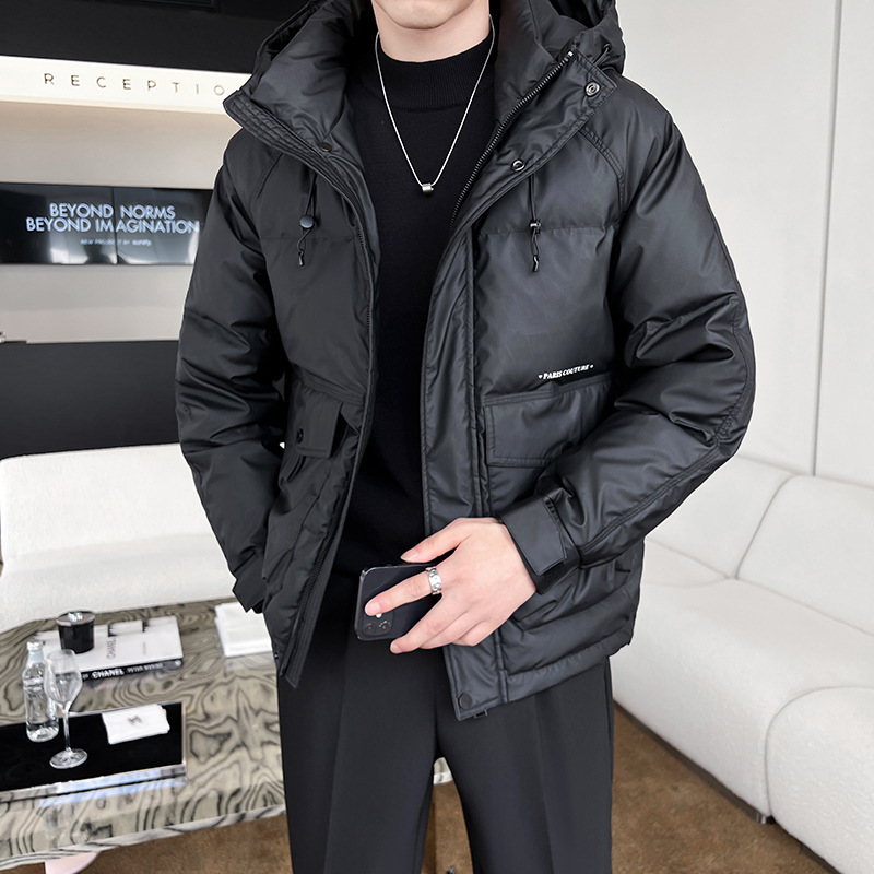 Trendy Luxury Three-Proof down Jacket for Men, 2025 Winter Hooded Warm Thick Short Coat