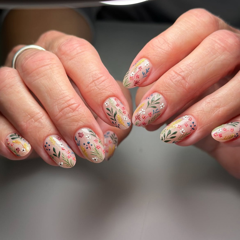 Floral Short Round Spring and Summer Press-On Fake Nails Daisy Design for Women Cross-Border New Nail Art Pieces Jelly Glue New Style