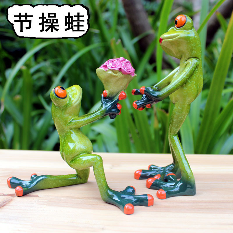 2026 Proposal and Singles' Day Resin Frog Crafts Single Frog Figurine Desktop Decoration Fashion Gift