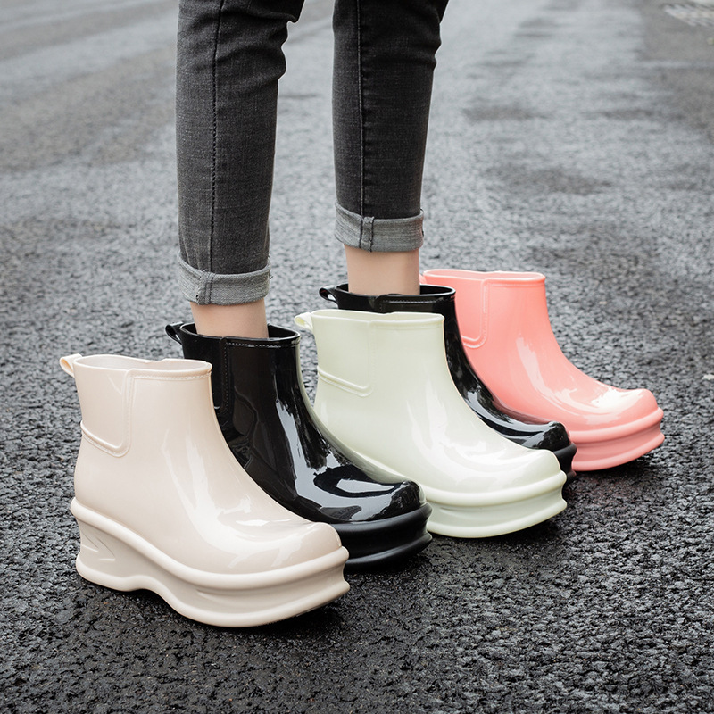 New Women's Rain Boots with Plush Lining, Trendy Warm Rain Shoes, Fashionable Mid-Calf Waterproof Boots, Work Shoes, Rubber Shoes