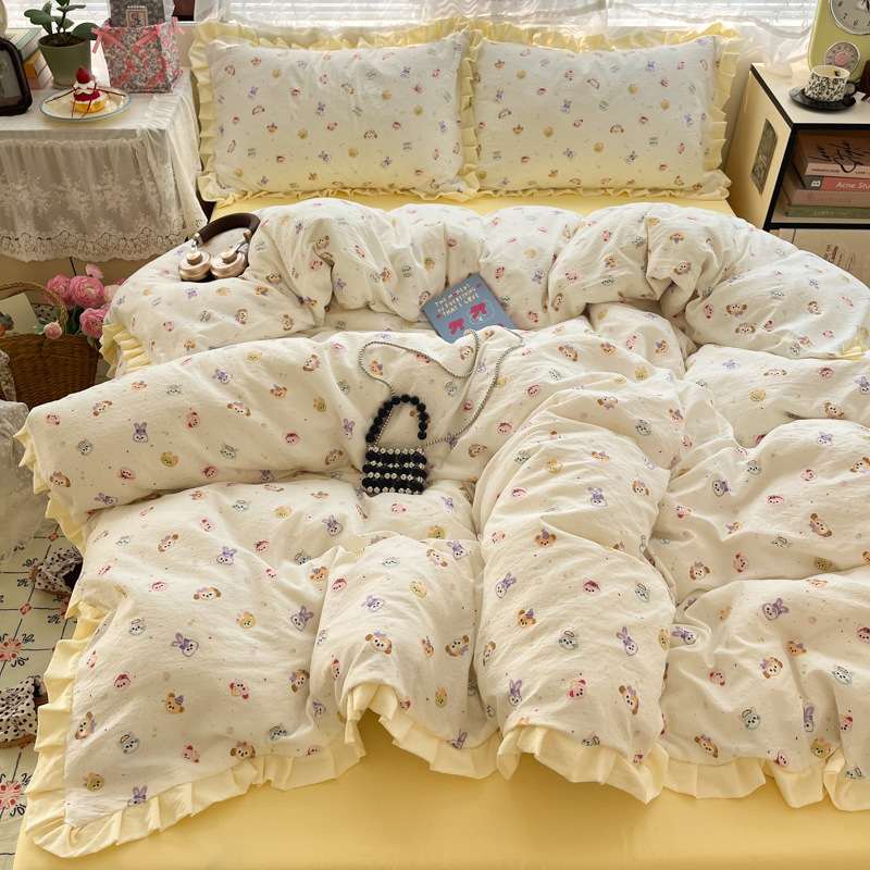 Doble hilo impresión de encaje de cuatro piezas en la cama de cuatro piezas sábanas de cama de tres piezas al por mayor