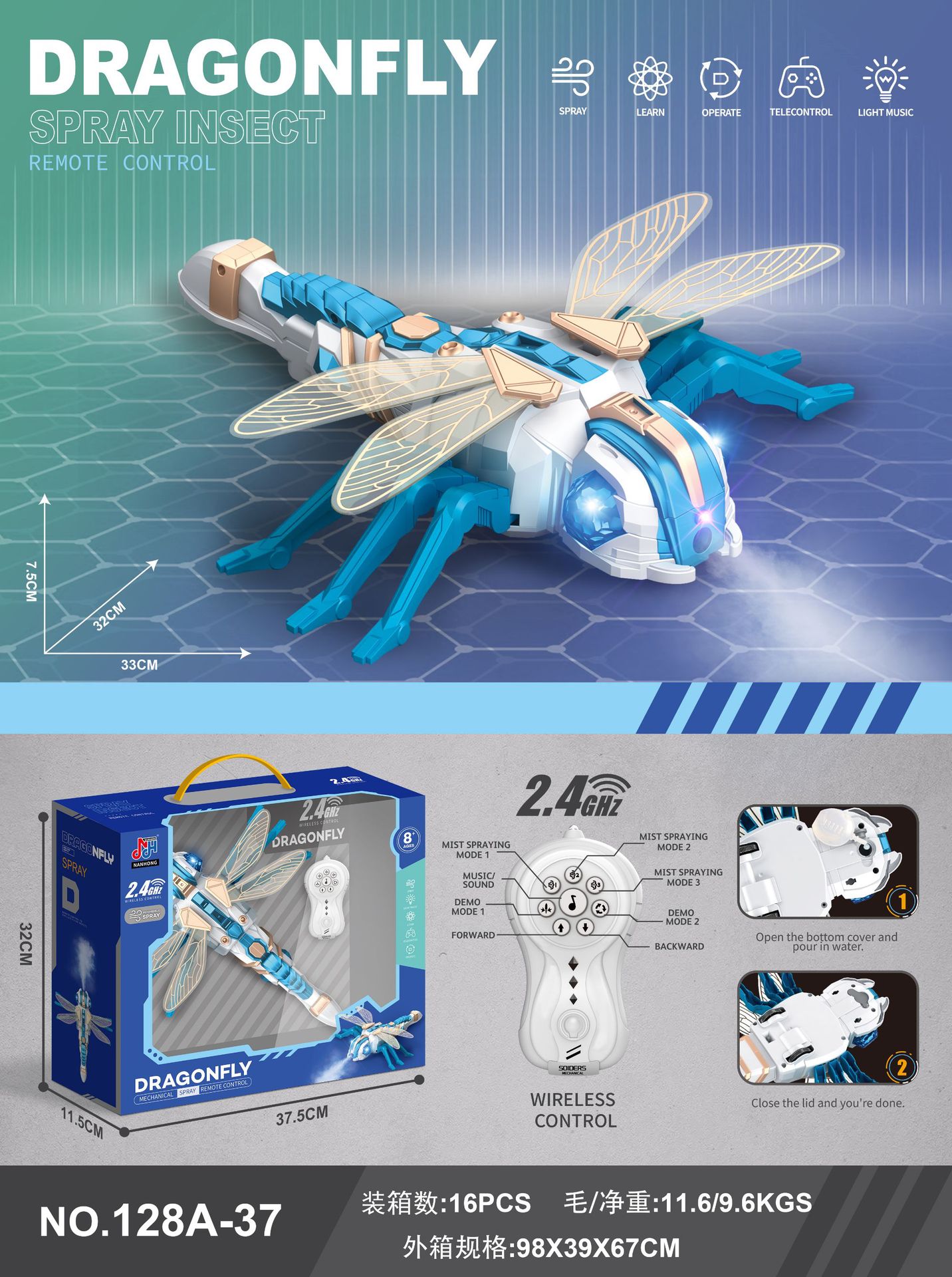 Juguete de insecto con control remoto y spray