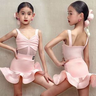 Girls' New Latin Dance Practice Outfit Professional Children's Training Performance Two-Piece Performance Strap Dance Dress Set