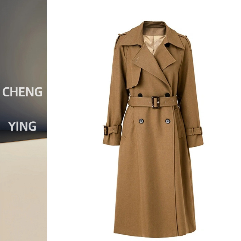 Wool European and American Style Internet Celebrity Nanyou Style Autumn and Winter Belted Coat High-Quality Cross-Border Elegant Simple Trench Coat Long Coat