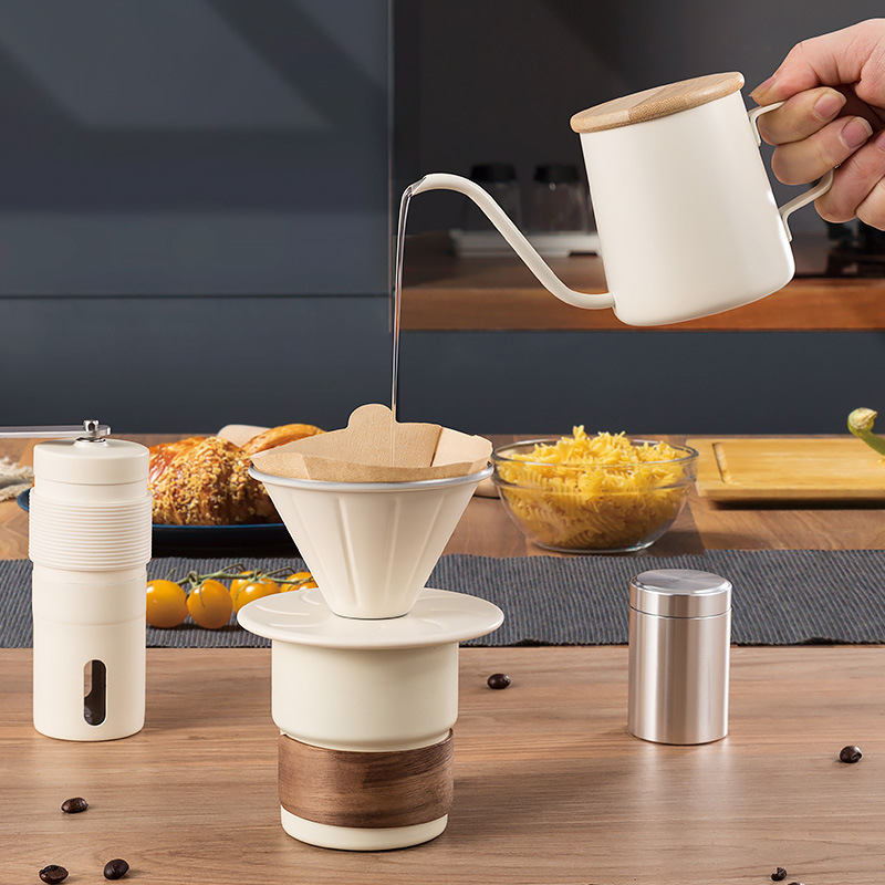 Juego de café hecho a mano Molinillo Taza de filtro Olla para compartir Juego de camping Cafetera de viaje portátil Café molido a mano