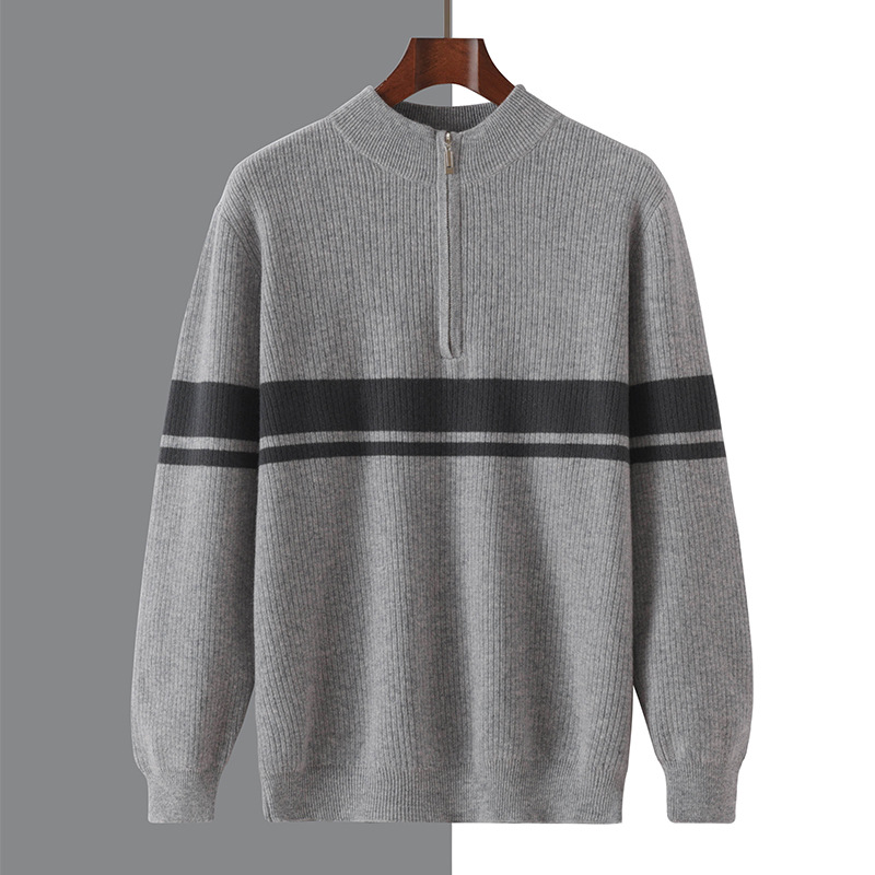 Suéter de Punto para Hombre de Lana con Cuello Medio Alto y Bloques de Color para Otoño e Invierno