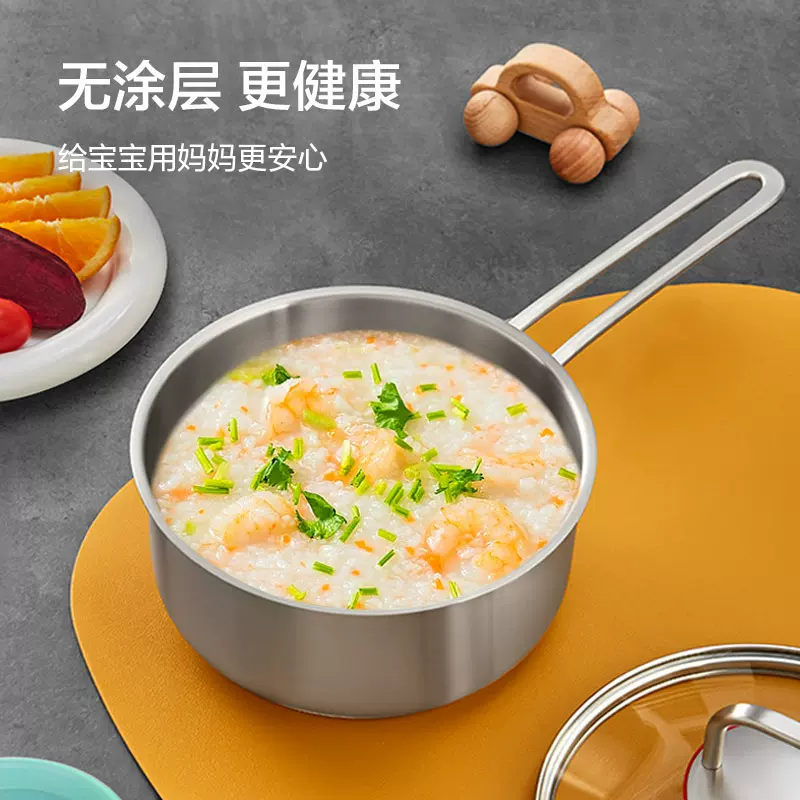 创生304不锈钢奶锅 加厚牛奶锅食品级辅食锅单柄迷你小奶锅批发