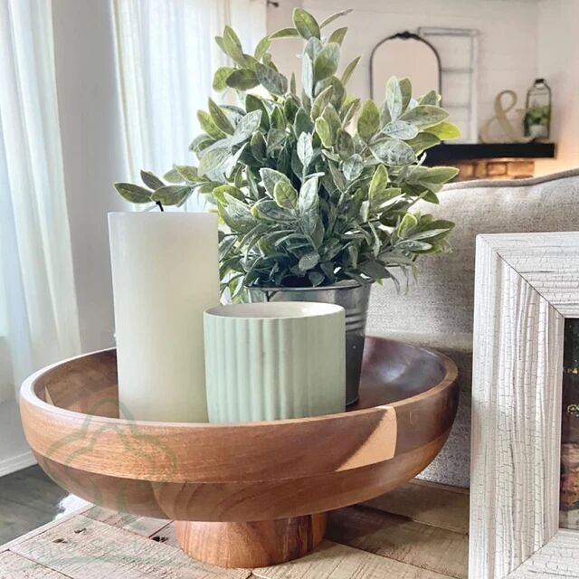 Cruzar la frontera de madera maciza mesa de postre decoración soporte de exhibición hogar fruta merienda placa de madera de acacia pierna alta Placa de pastel ensaladera