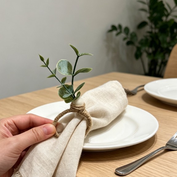 New cross-border Thanksgiving eucalyptus leaf napkin ring for restaurant banquet table setting, simulated frosted money leaf napkin holder