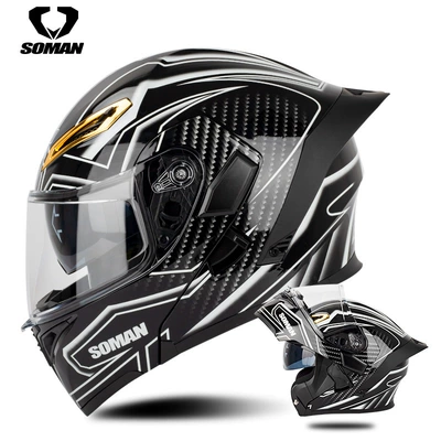 Soman Motorcycle Dual-Lens Helmet Motosiklet kaskı (dəbilqə) - bright-black-and-white-lines-customization-accepted-s