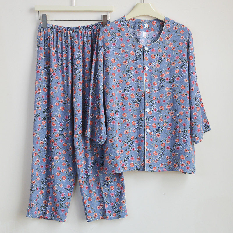 Cotton Silk Pajamas That Can Be Worn Outside, Summer Cotton Silk Set for Elderly Women, Button-Down Cardigan, Thin Home Wear for Mothers