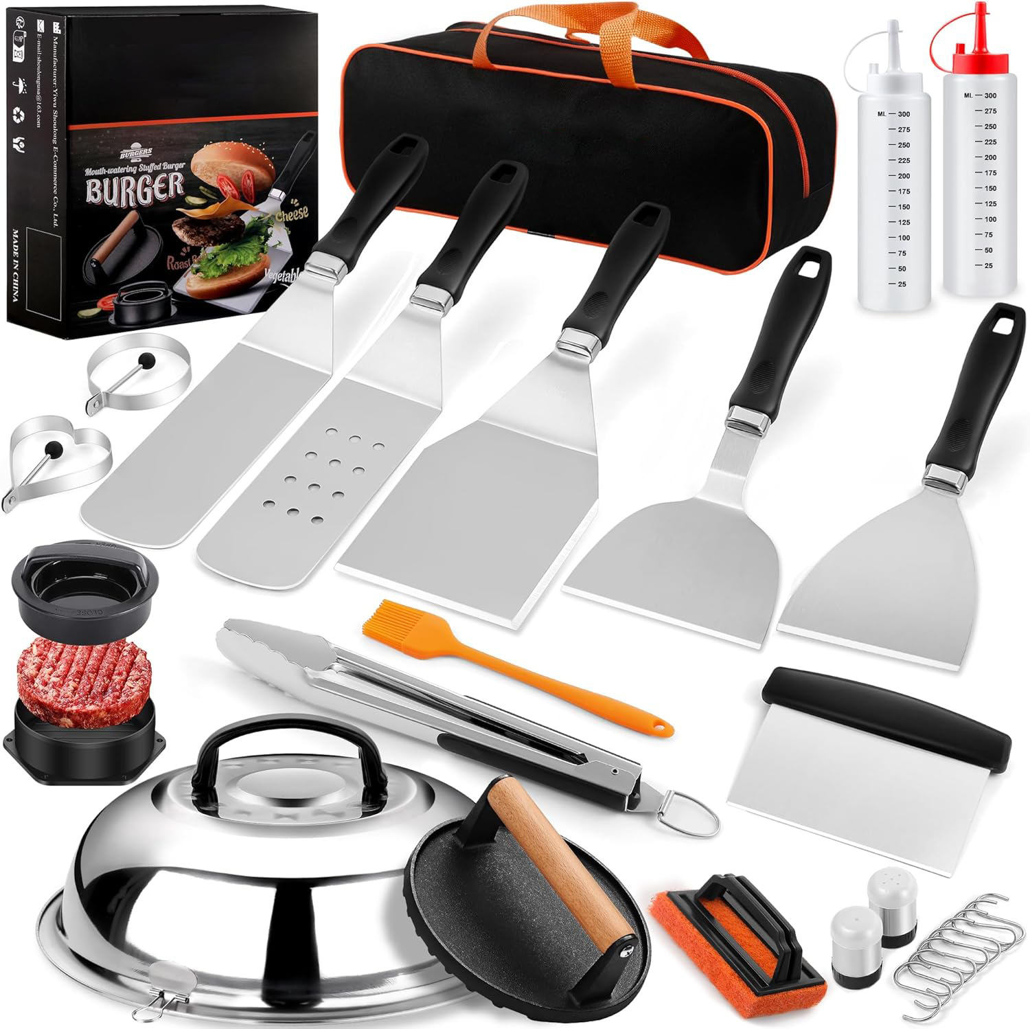 Spot Amazon venta transfronteriza de acero inoxidable conjunto de herramientas de parrilla BBQ tepanyaki hamburguesas cocina cocina cocina cocina