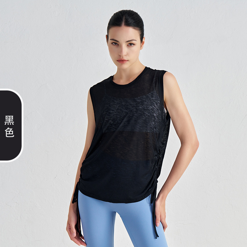 Festival de bambú de bambú espalda ventilada de verano mujer cuello redondo suelto sin mangas chaqueta deportiva bajo cuerdas pullover jersey de yoga