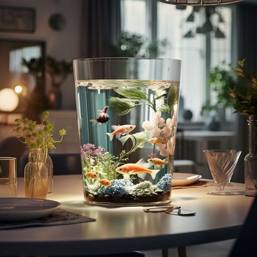 Desktop fish tank Peacock straight cylindrical shape home transparent floor desktop Betta fish Guppy small beginner goldfish tank