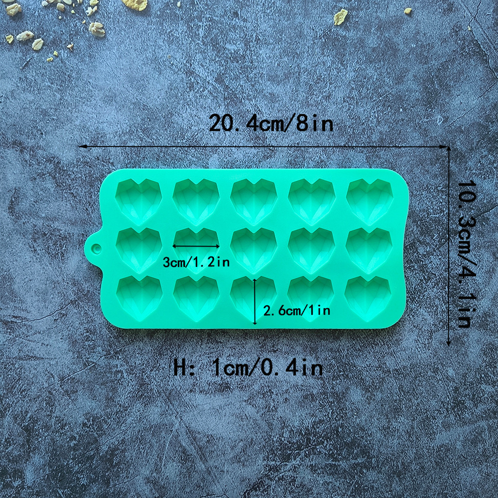 Silicone 15 incluso diamantes amor chocolate molde de hielo DIY pastel decoración herramienta de horneado 68