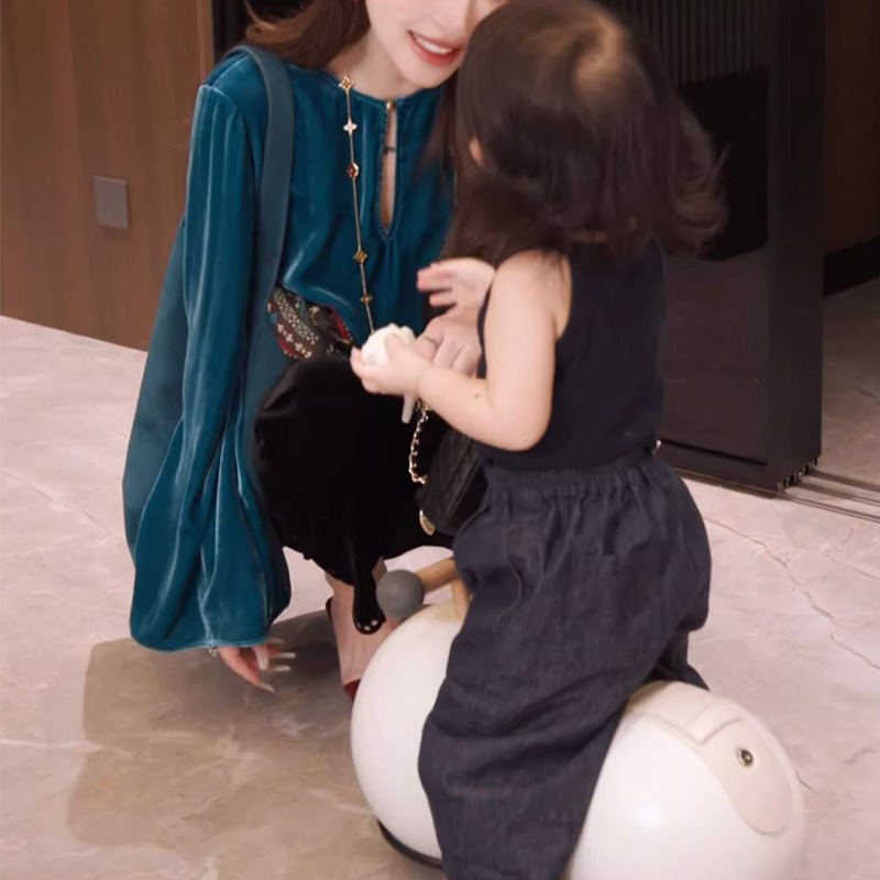 早秋款2025新款真丝丝绒长袖上衣新中式轻奢圆领套头气质复古女装|undefined