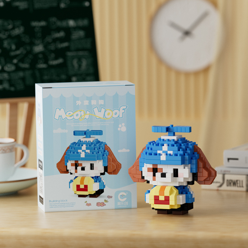 Compatible con LEGO gigante Panda flor azul lindo muñeca de dibujos animados montado bloques construcción juguete para niños puesto caja ciega al por mayor