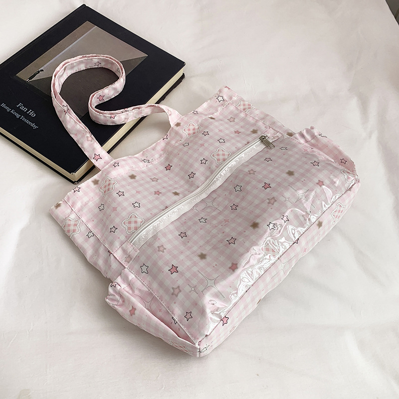 Bolso japonés simple y versátil transparente pequeño fresco estampado dulce 2025 niña dibujos animados leche huhutote bag