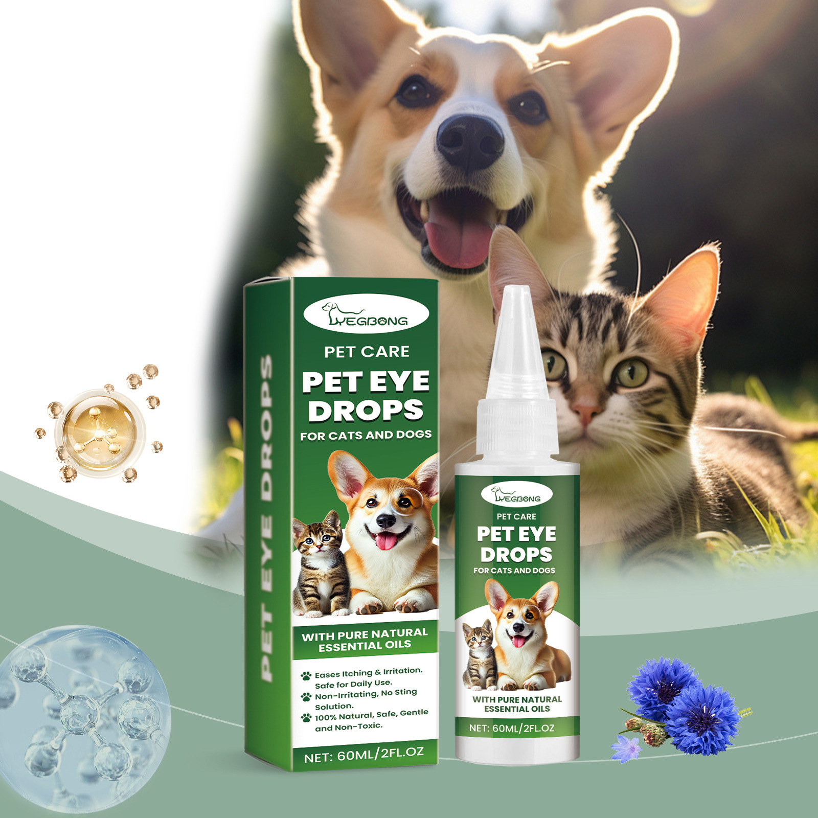 Yegbong Pet Eye Drops Dog Tear Stain Cleaning Pet Eye Drops Cat Eye Cleaning Supplies
