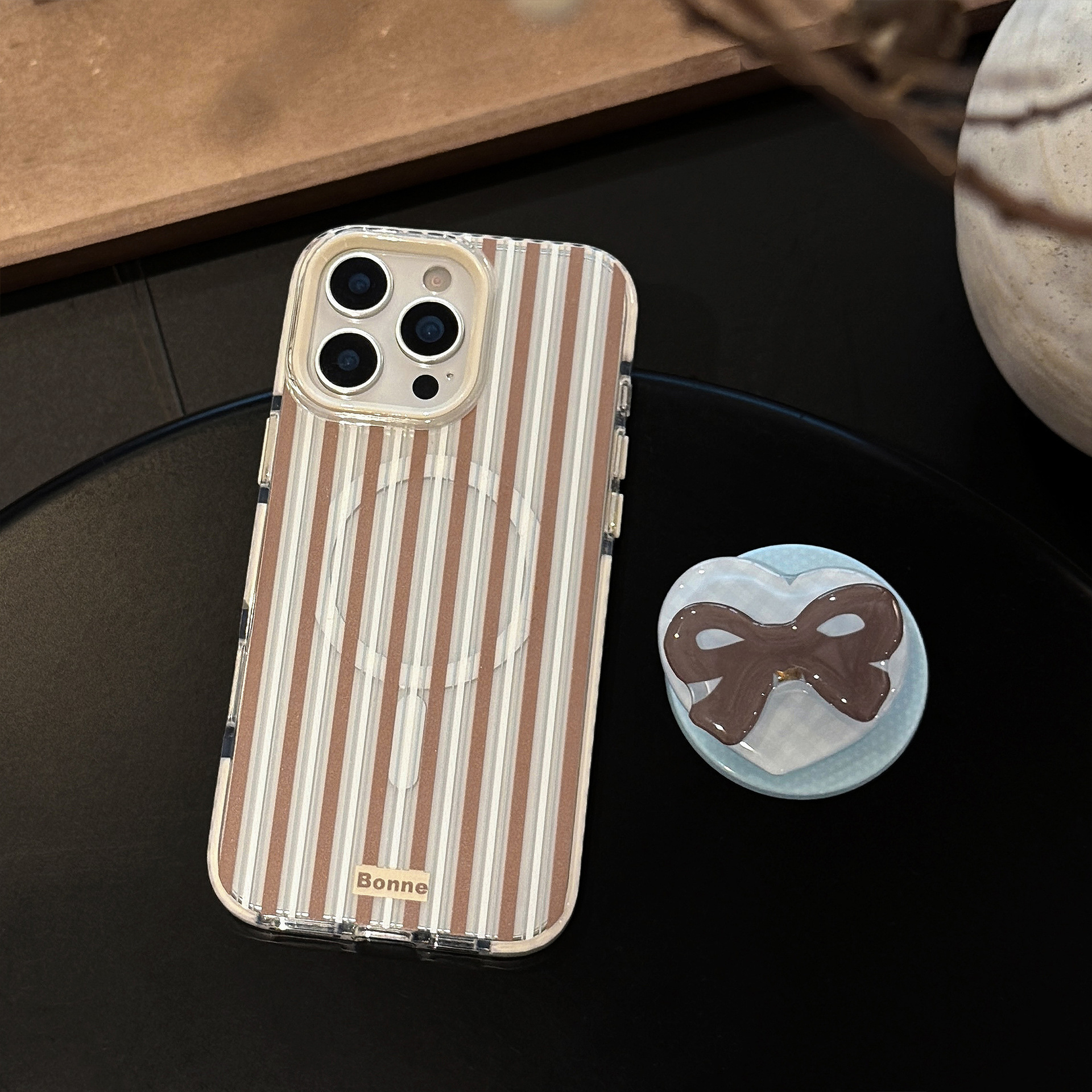 Lazo magnético a rayas retro para Apple 16ProMax funda para teléfono móvil 15Pro simple 14/13 nuevo 14PM