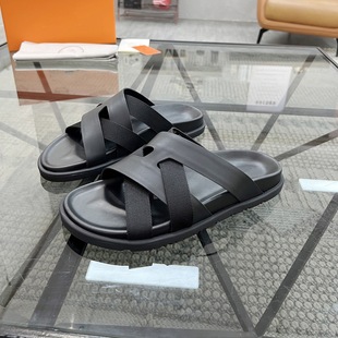 High-End New Summer Genuine Leather Men's Thick-Soled Casual Sandals and Slippers, Personalized, Versatile and Comfortable Cross-Stitching Trendy Men's Shoes