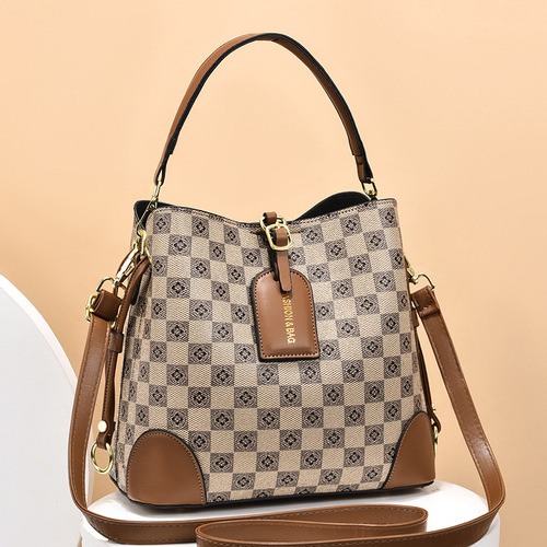 Manufacturer's Retro Fashion Handbag Women's Bag 2024 New Stitching Contrast Color Printed One-Shoulder Diagonal Bucket Bag for Women